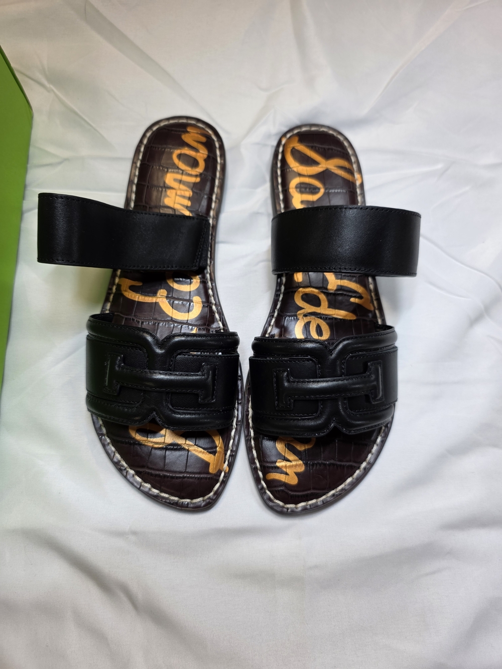 Sam Edelman Gabi Leather Black Double-Strap Slide Sandals Women's Size 9.5
